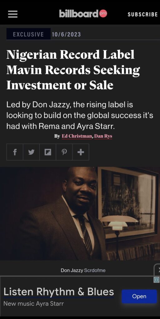 Don Jazzy Contemplates Selling Mavin Records